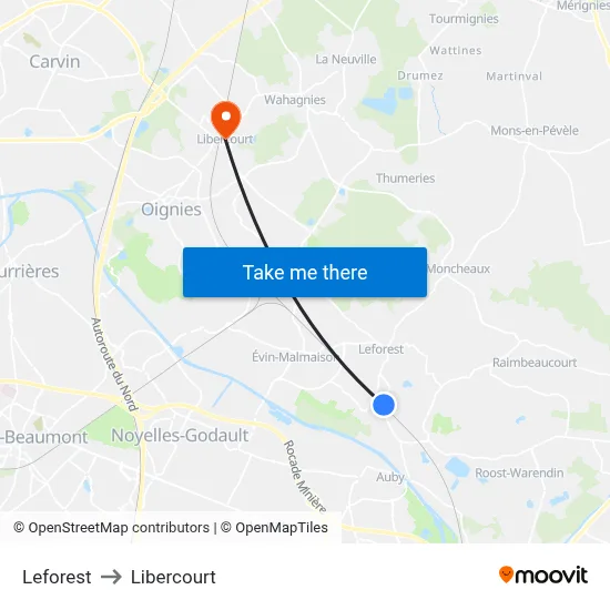 Leforest to Libercourt map