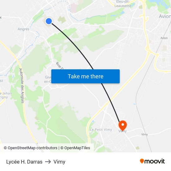 Lycée H. Darras to Vimy map