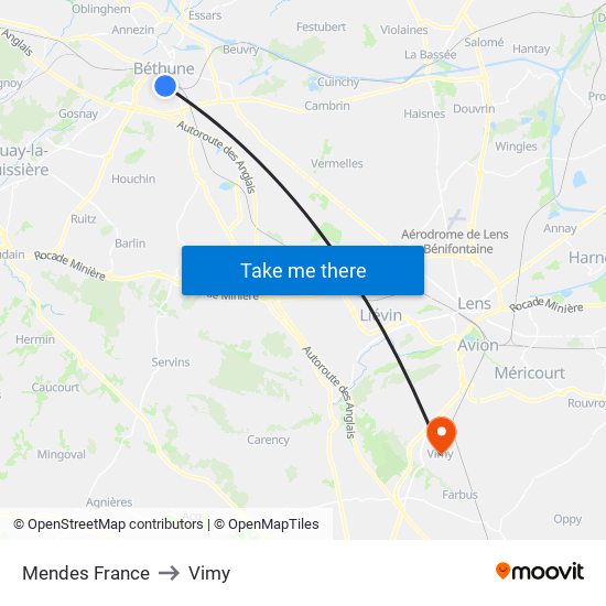 Mendes France to Vimy map