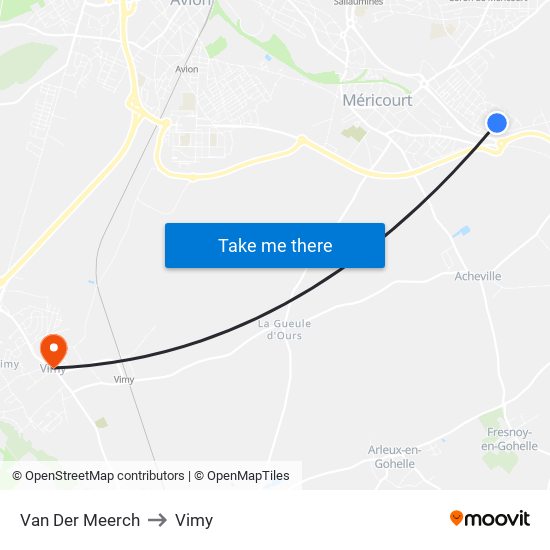 Van Der Meerch to Vimy map