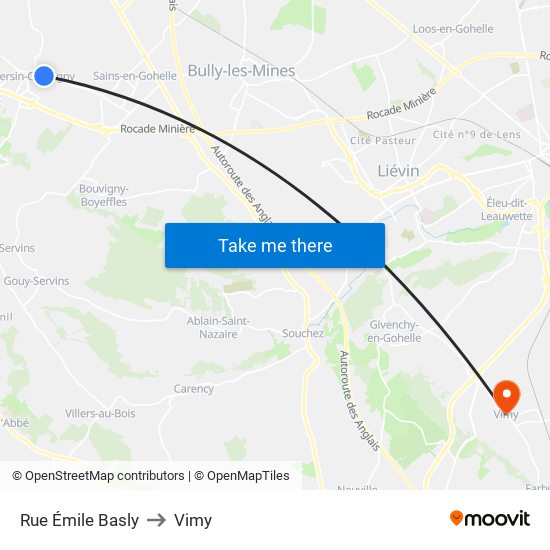 Rue Émile Basly to Vimy map
