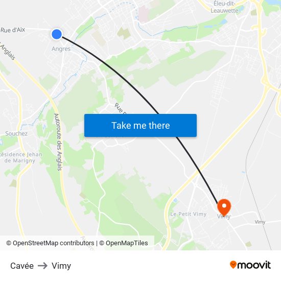 Cavée to Vimy map