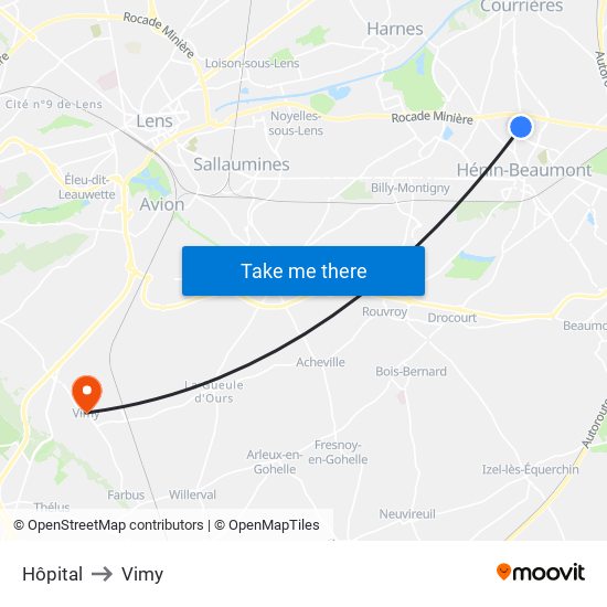 Hôpital to Vimy map