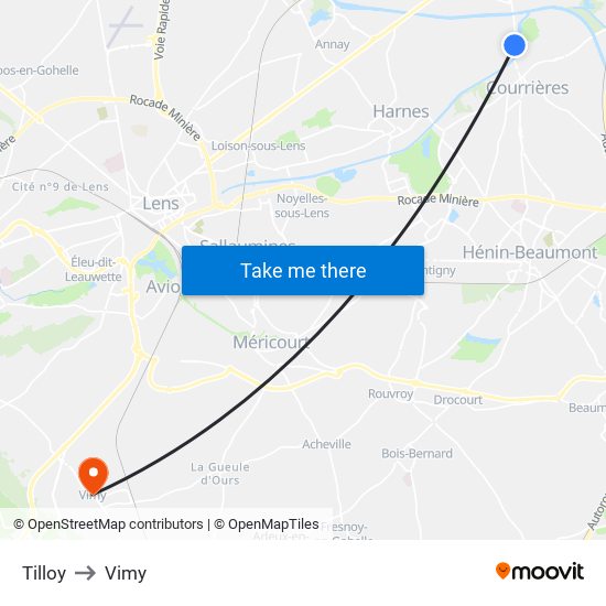 Tilloy to Vimy map