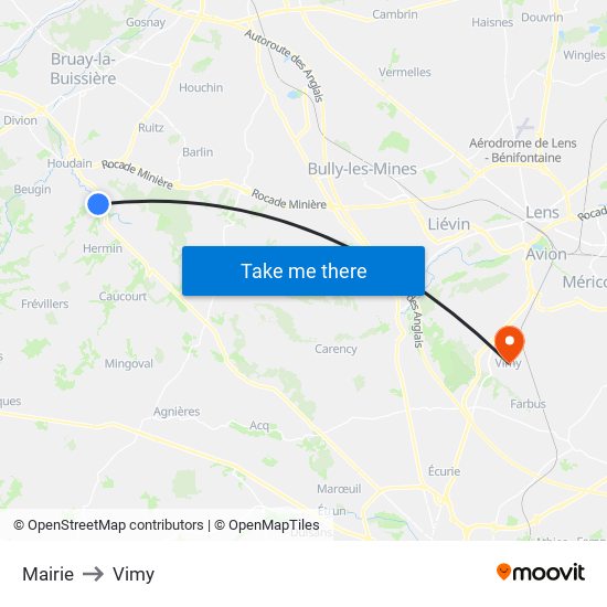 Mairie to Vimy map