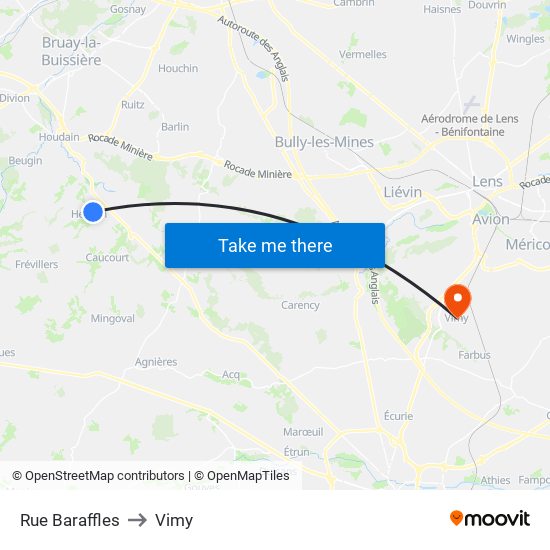 Rue Baraffles to Vimy map