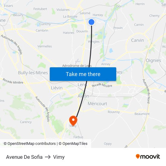 Avenue De Sofia to Vimy map