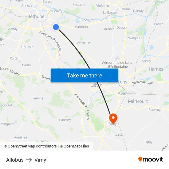 Allobus to Vimy map