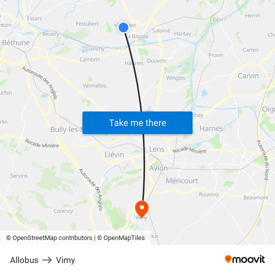 Allobus to Vimy map