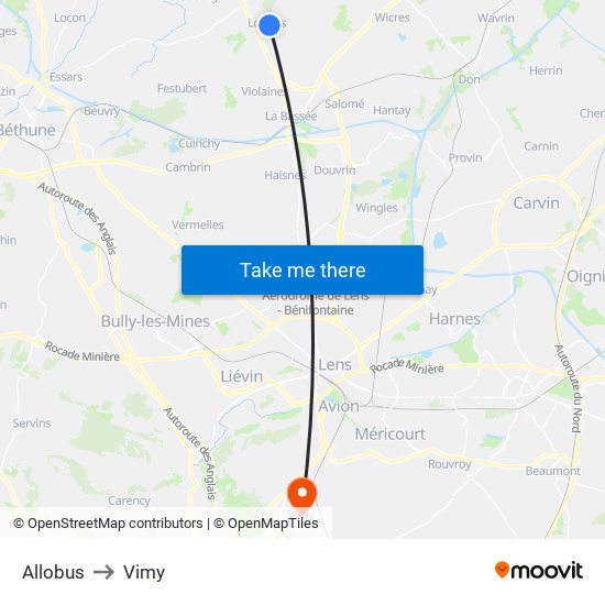Allobus to Vimy map