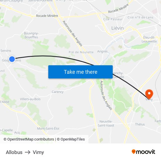 Allobus to Vimy map