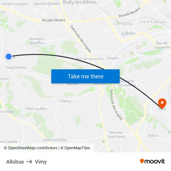 Allobus to Vimy map