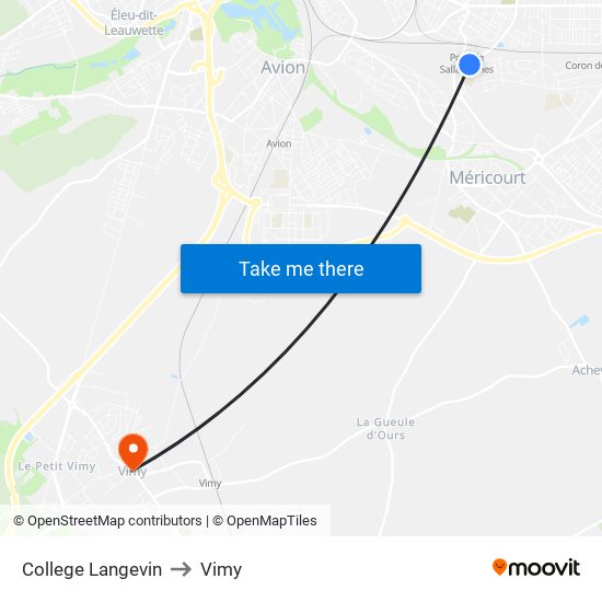 College Langevin to Vimy map