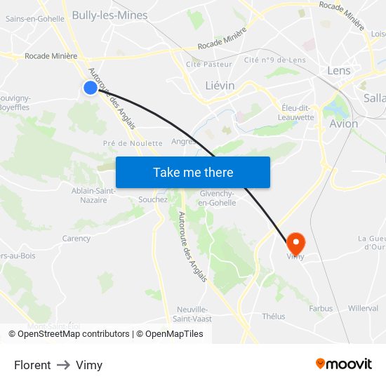 Florent to Vimy map