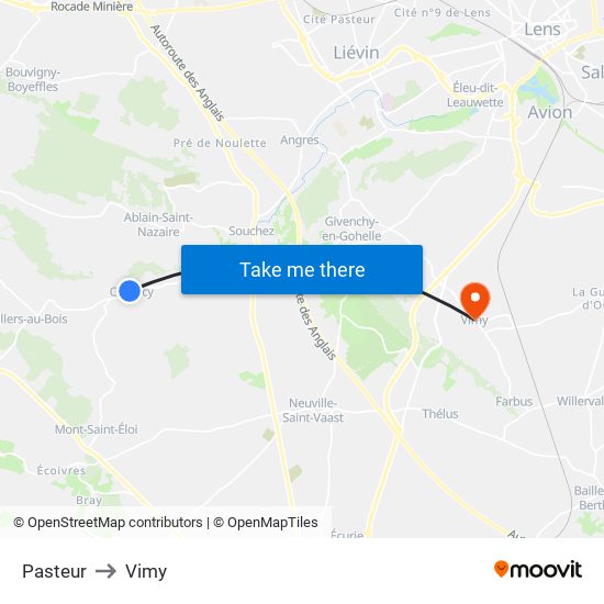 Pasteur to Vimy map