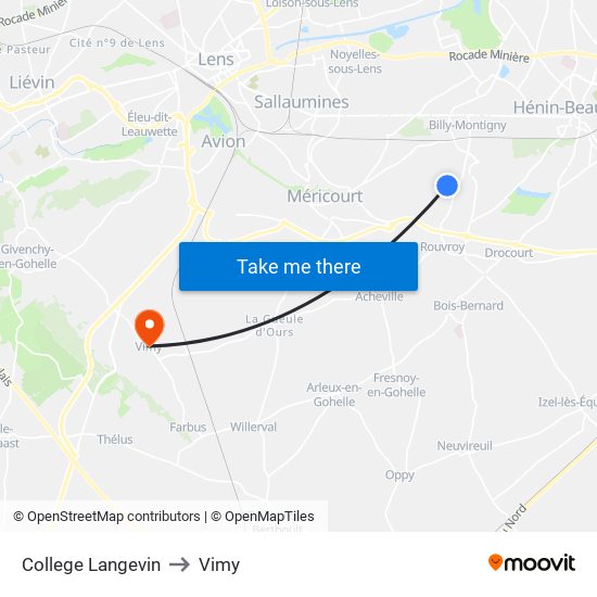College Langevin to Vimy map