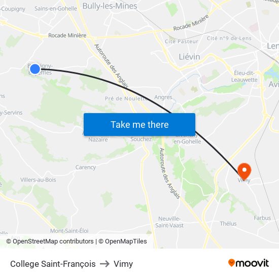 College Saint-François to Vimy map