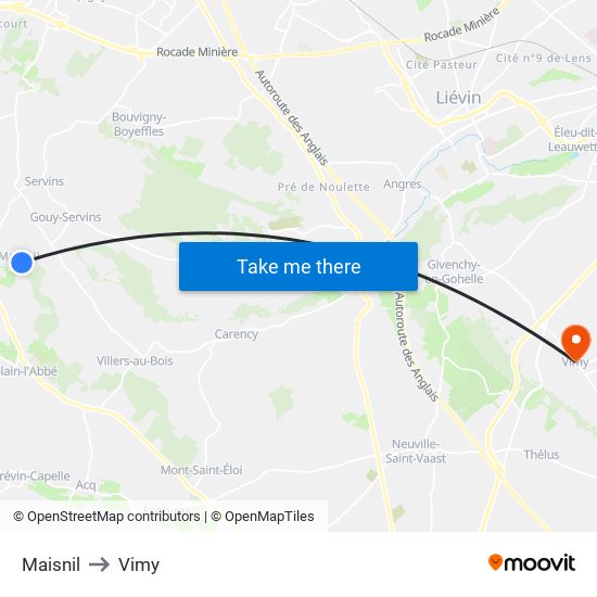 Maisnil to Vimy map