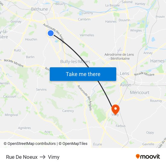 Rue De Noeux to Vimy map