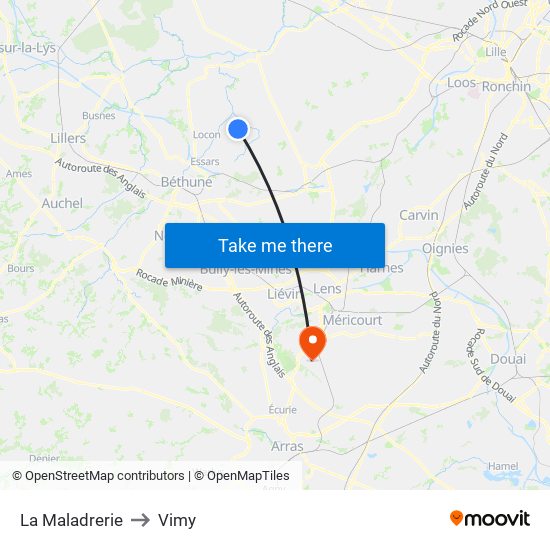 La Maladrerie to Vimy map