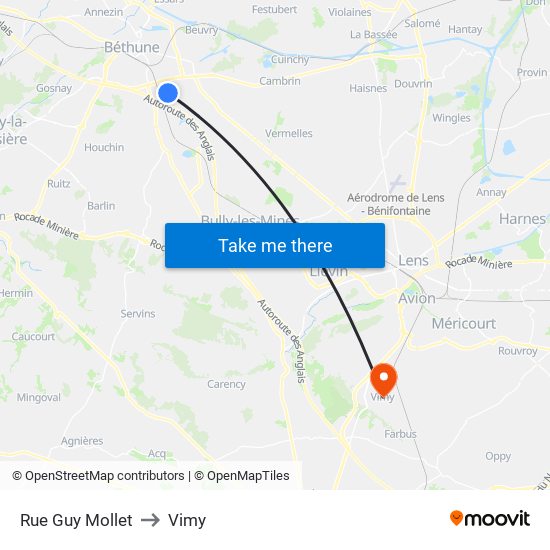Rue Guy Mollet to Vimy map