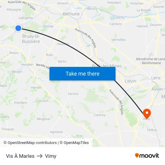 Vis À Marles to Vimy map