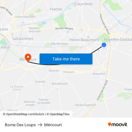 Borne Des Loups to Méricourt map