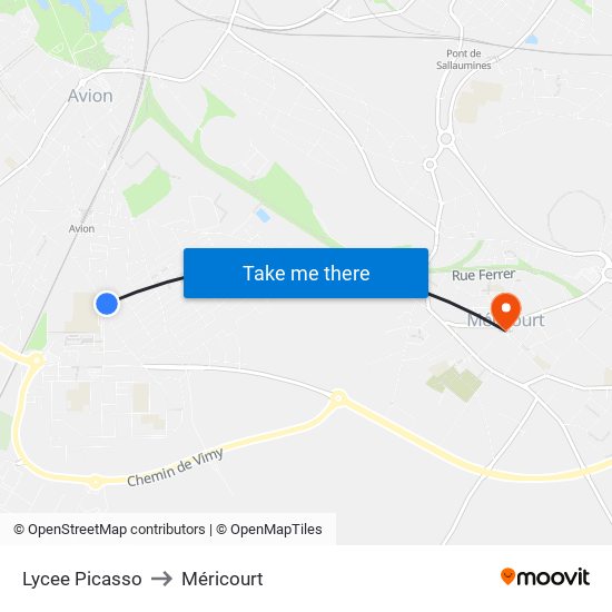 Lycee Picasso to Méricourt map