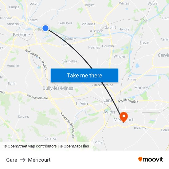 Gare to Méricourt map