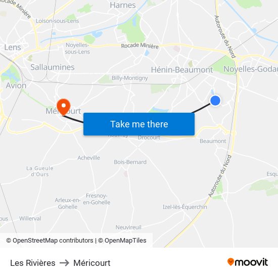 Les Rivières to Méricourt map