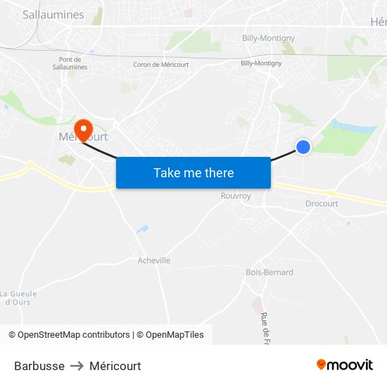 Barbusse to Méricourt map