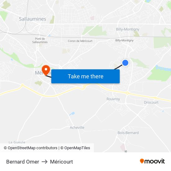 Bernard Omer to Méricourt map