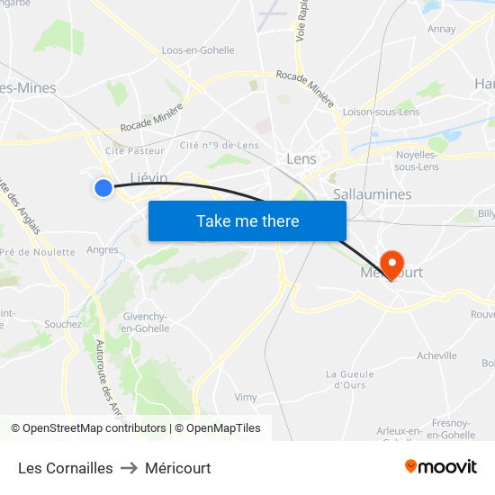 Les Cornailles to Méricourt map