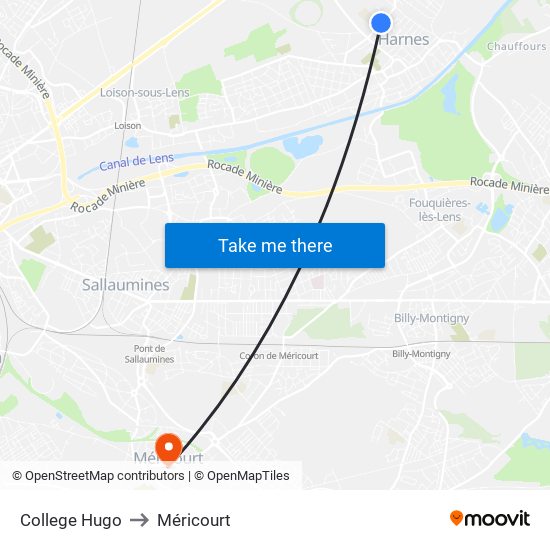 College Hugo to Méricourt map