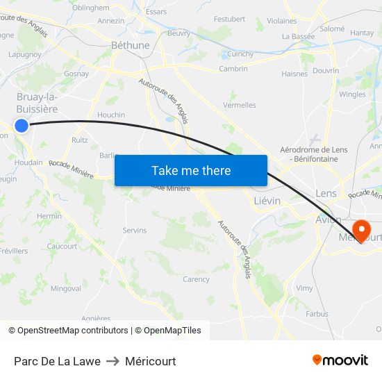 Parc De La Lawe to Méricourt map