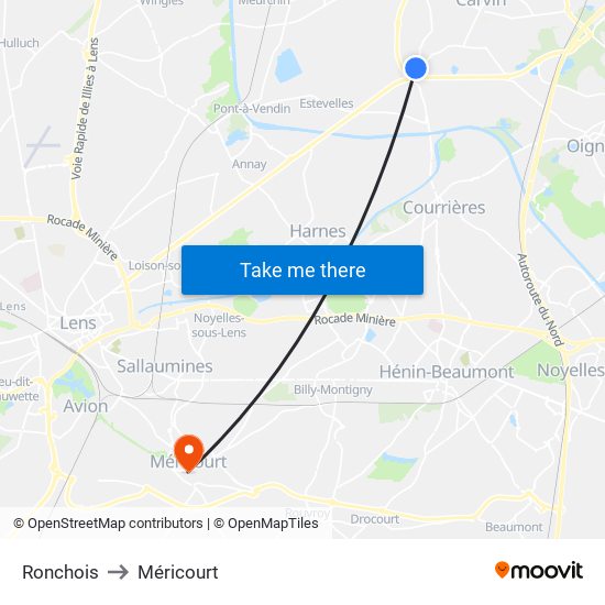 Ronchois to Méricourt map