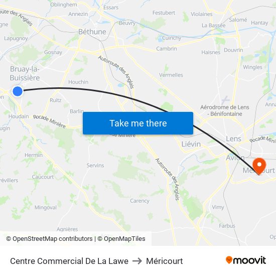 Centre Commercial De La Lawe to Méricourt map
