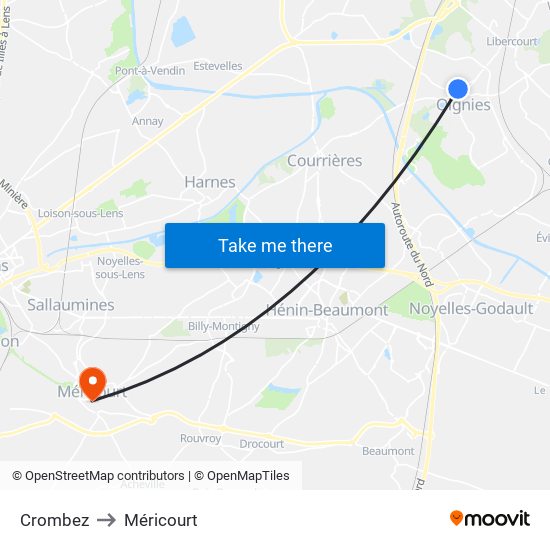 Crombez to Méricourt map