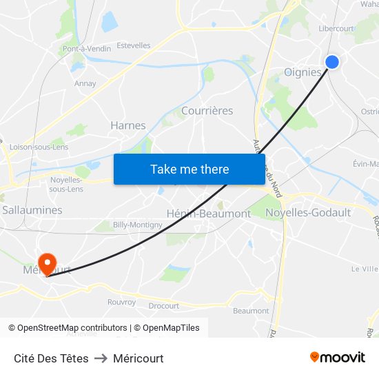 Cité Des Têtes to Méricourt map