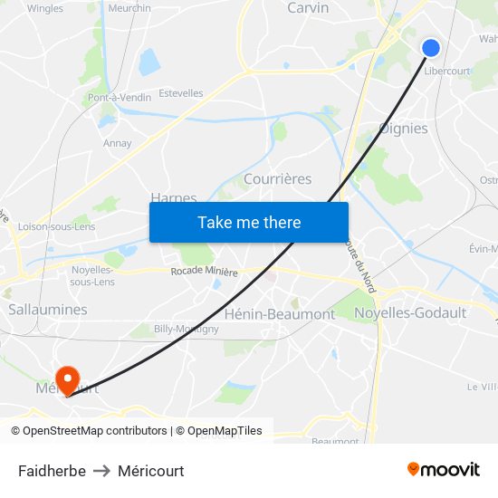 Faidherbe to Méricourt map