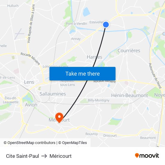 Cite Saint-Paul to Méricourt map