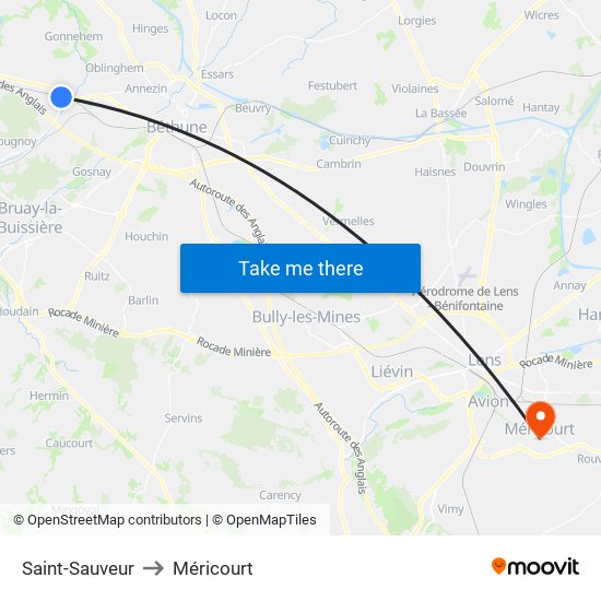 Saint-Sauveur to Méricourt map