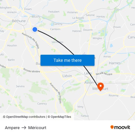 Ampere to Méricourt map