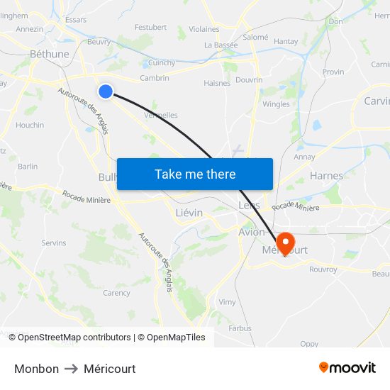 Monbon to Méricourt map