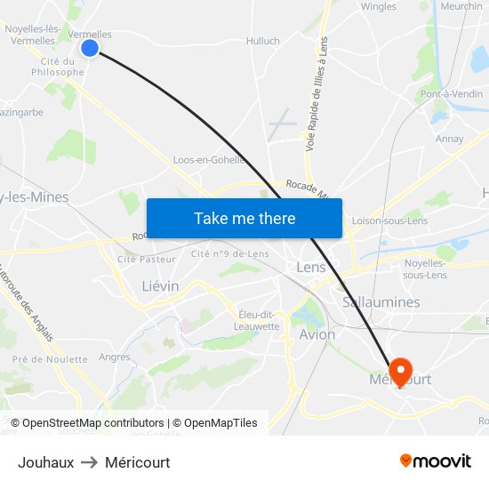 Jouhaux to Méricourt map