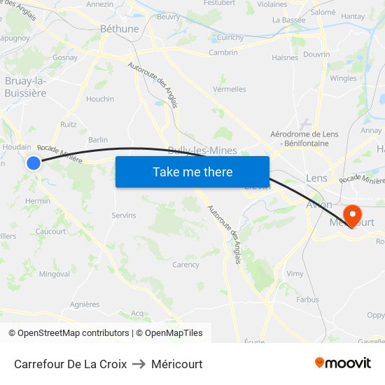 Carrefour De La Croix to Méricourt map