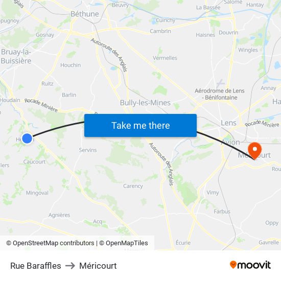 Rue Baraffles to Méricourt map