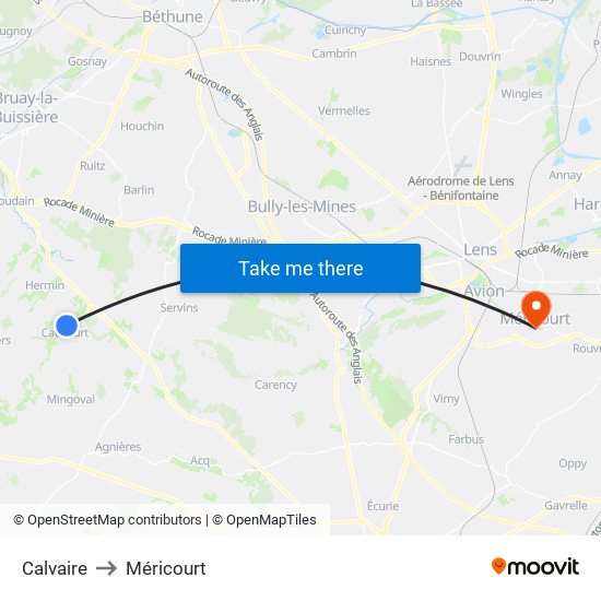 Calvaire to Méricourt map