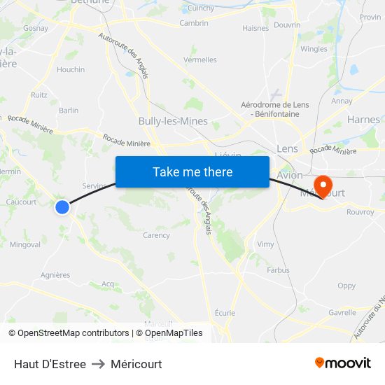 Haut D'Estree to Méricourt map