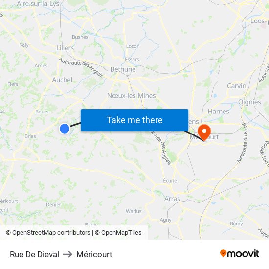 Rue De Dieval to Méricourt map